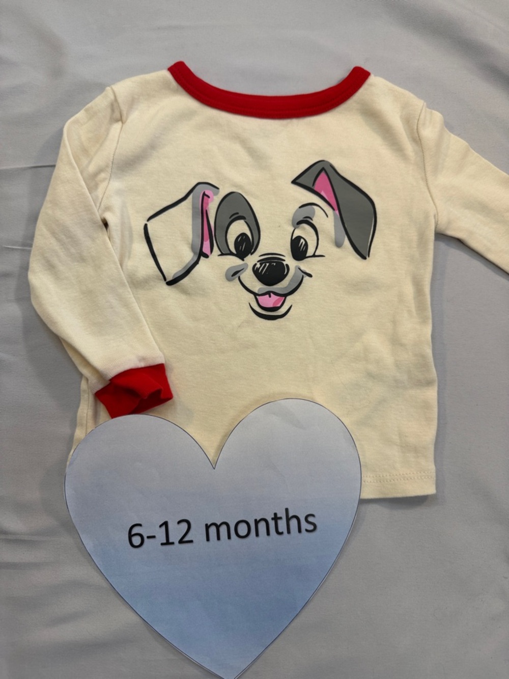 Disney Cream Long-Sleeve Puppy Graphic Top with Red Trim